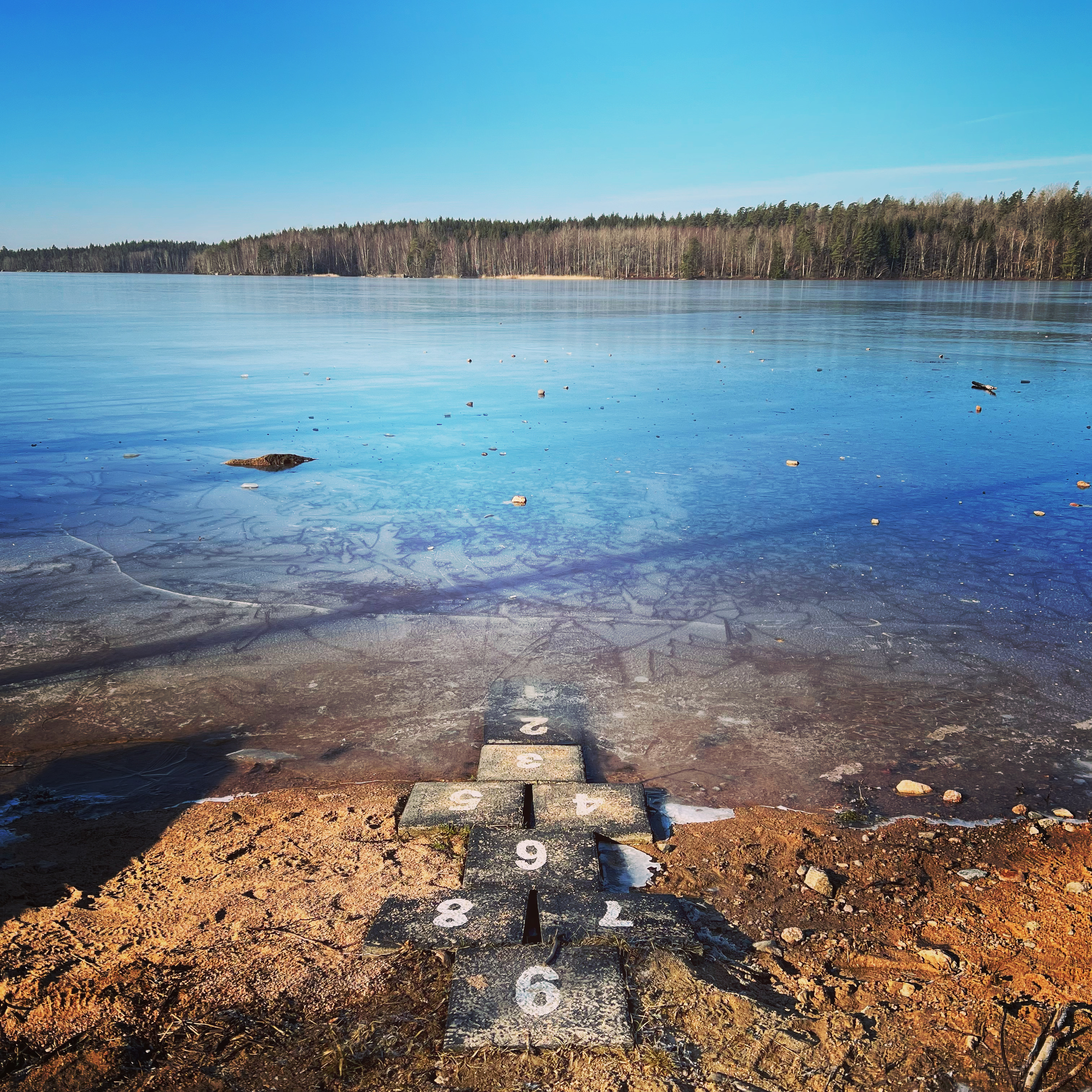 Forest lake near the cabin with a quiet swimming jetty